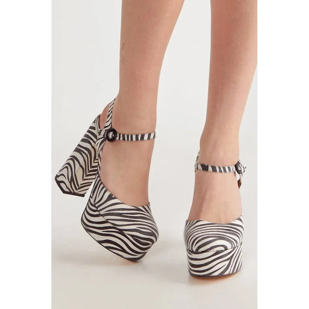 NastyGal Zebra Print Platform Mary Jane Heels UK 5 US 7 Safari Coquette Rave